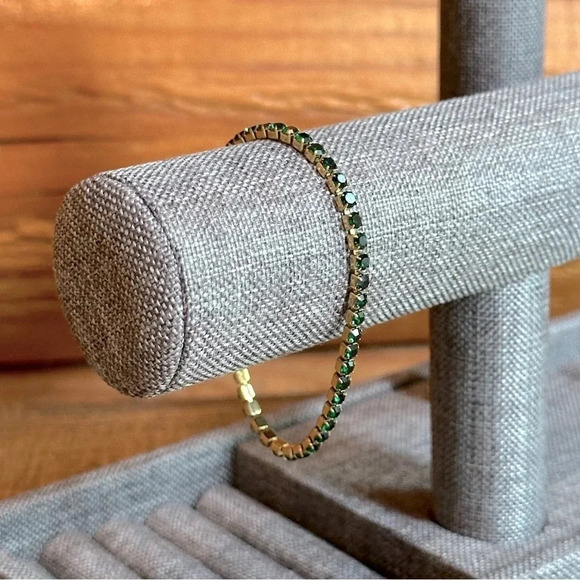 Emerald Green CZ 18K Gold Stainless Steel Tennis Bracelet May Birthstone Dainty - Picture 3 of 8